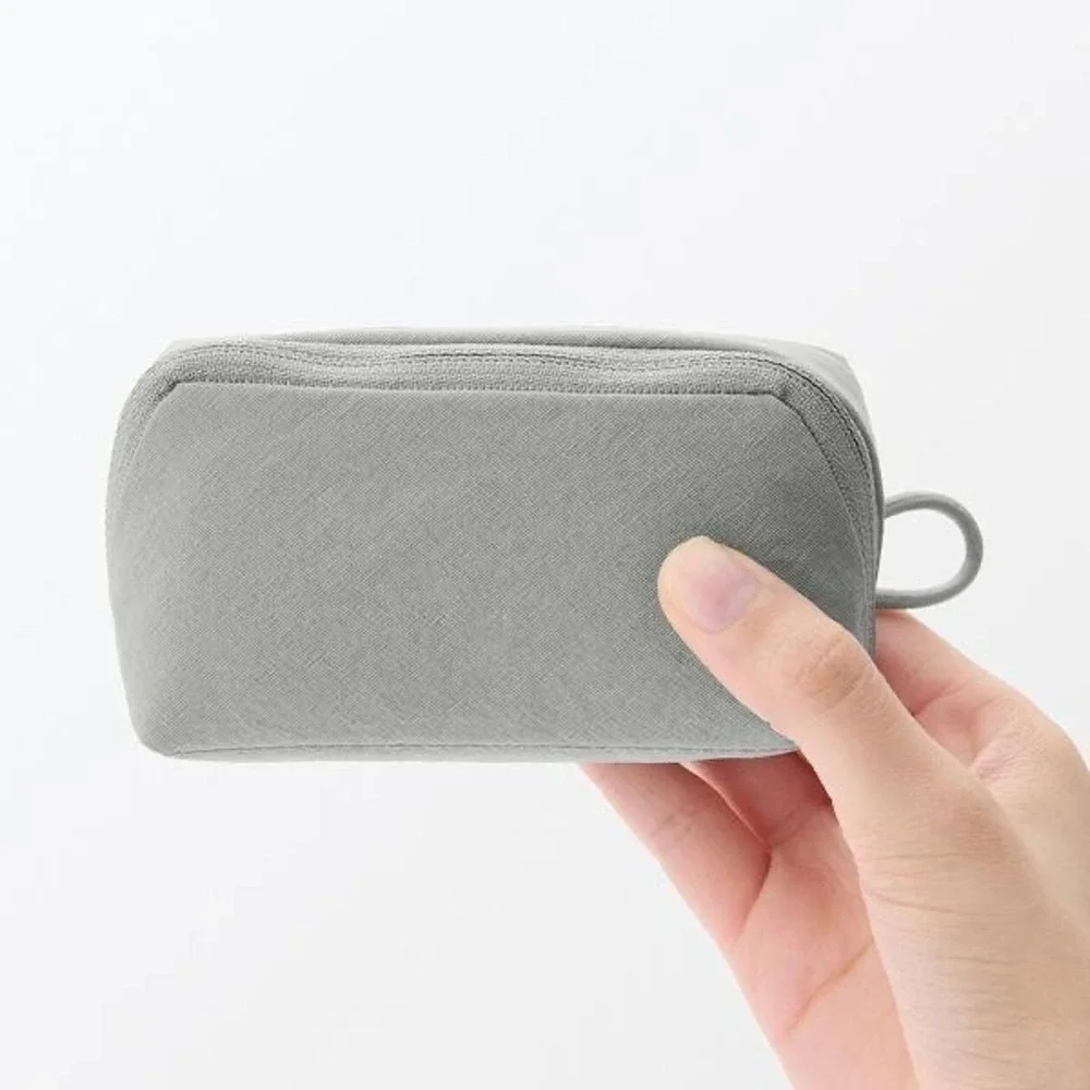 NEW MUJI Wrinkle Nylon Wide Opening Pouch Gray Small Organizer JAPAN